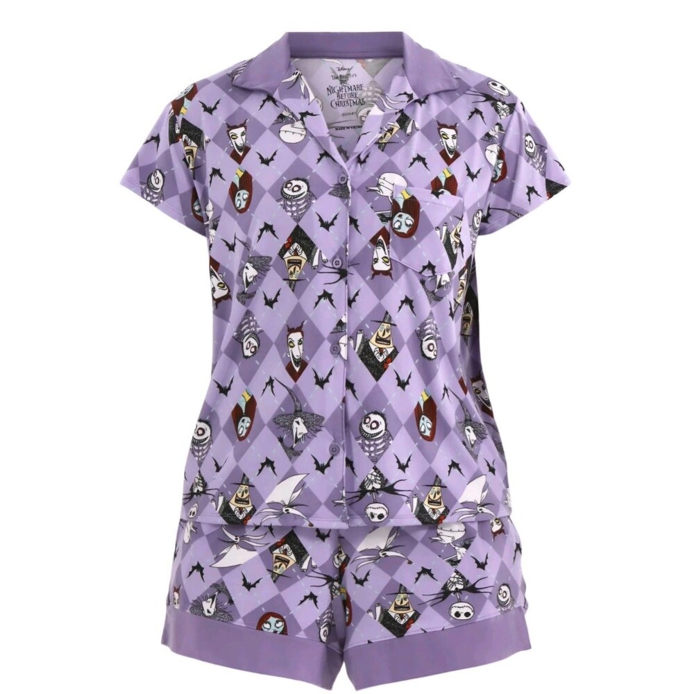 NWOT Women's M 8-10 Nightmare Before Christmas Notched Top & Shorts Pajama Set - Picture 1 of 6